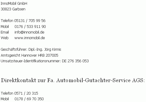 Firmenname, Telefonnummer, Emailadresse, Geschäftsführer, Handelsregisternummer und Umsatzsteuer ID